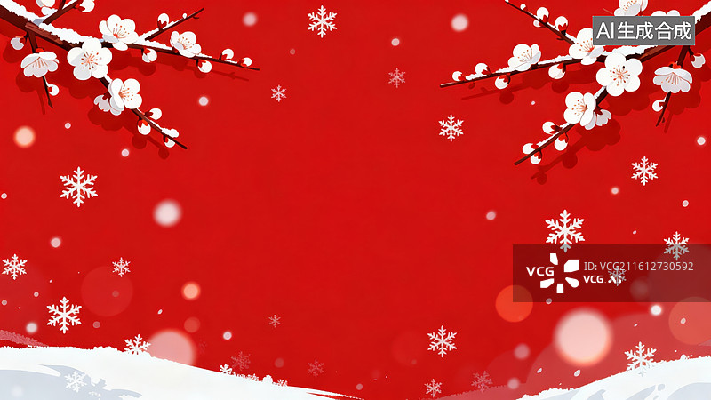 【AI数字艺术】红底梅花雪景背景图片素材