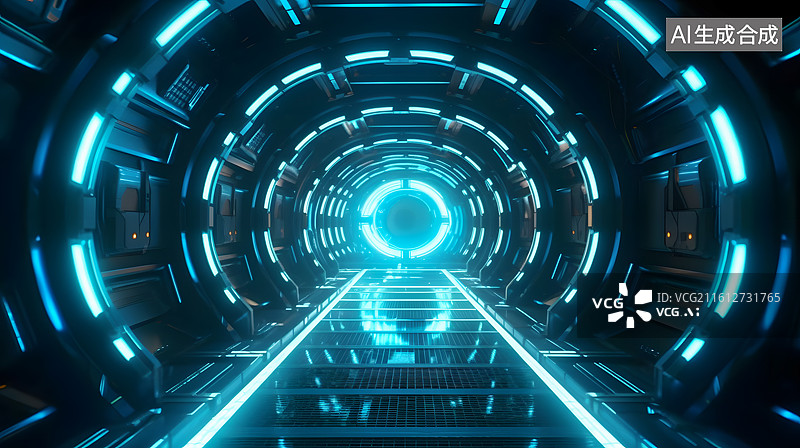 【AI数字艺术】科技背景，时空隧道，人造空间图图片素材