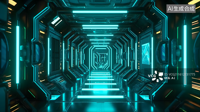 【AI数字艺术】科技背景，时空隧道，人造空间图图片素材