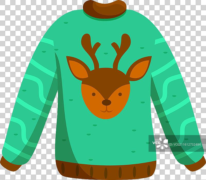 印有笑脸的绿色圣诞毛衣图片素材