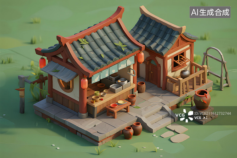 【AI数字艺术】古风小酒馆模型图片素材