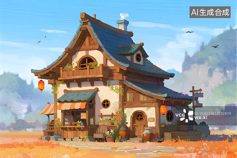 【AI数字艺术】古风小酒馆模型图片素材