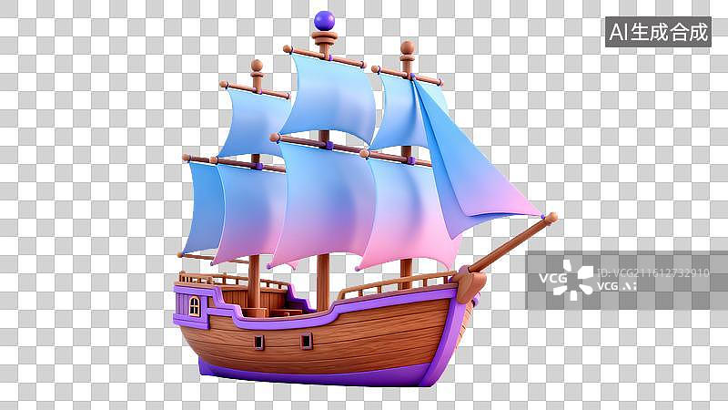 【AI数字艺术】卡通帆船渐变风航海装饰场景图片素材