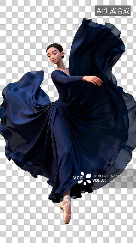 【AI数字艺术】芭蕾舞者深蓝色舞台表演场景图片素材