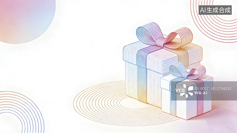 【AI数字艺术】白蓝礼盒丝带组合图片素材