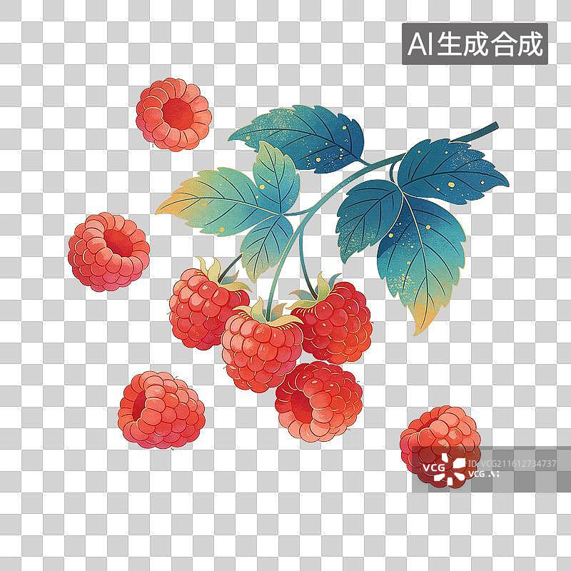 【AI数字艺术】树莓水果插画图片素材