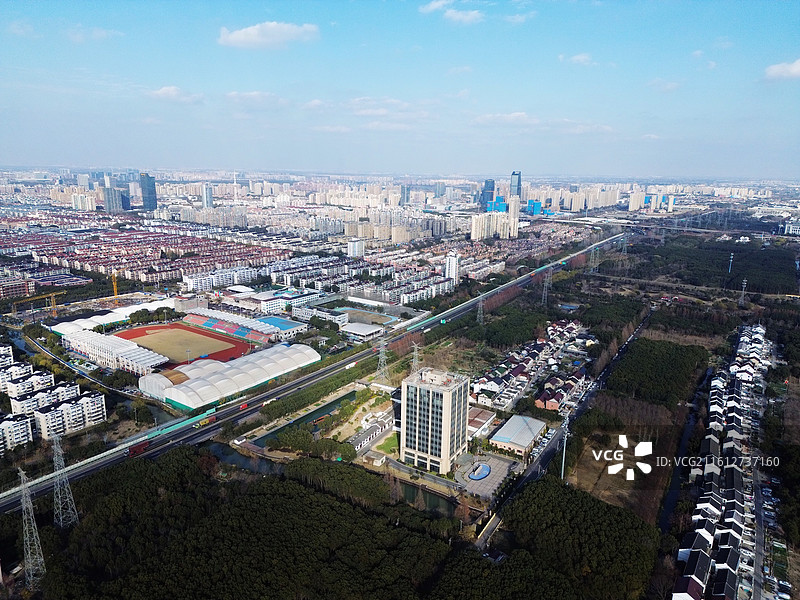 上海市奉贤区南桥镇，城市风光，无人机航拍图片素材