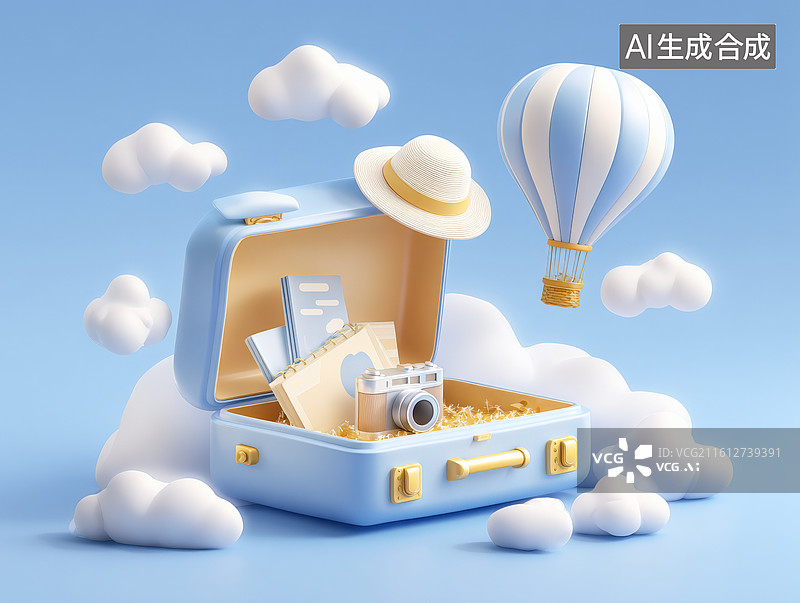【AI数字艺术】梦幻蓝旅行箱图片素材