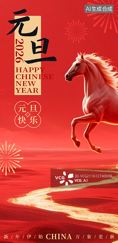 【AI数字艺术】马年元旦新年节日海报手机海报设计模板图片素材