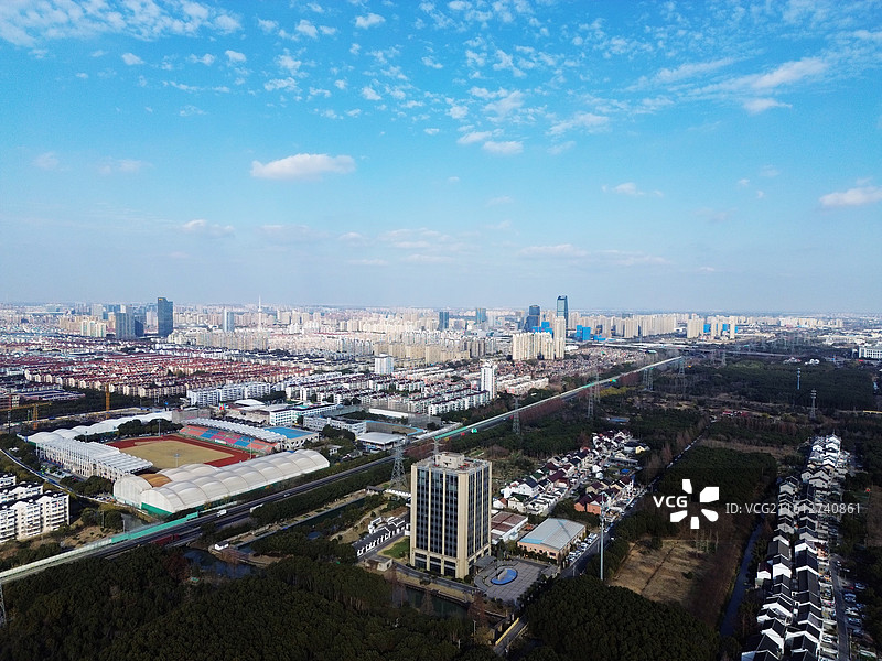 上海市奉贤区南桥镇，城市风光，无人机航拍图片素材