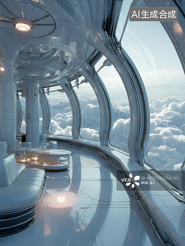 【AI数字艺术】未来空间站内部观景舱图片素材