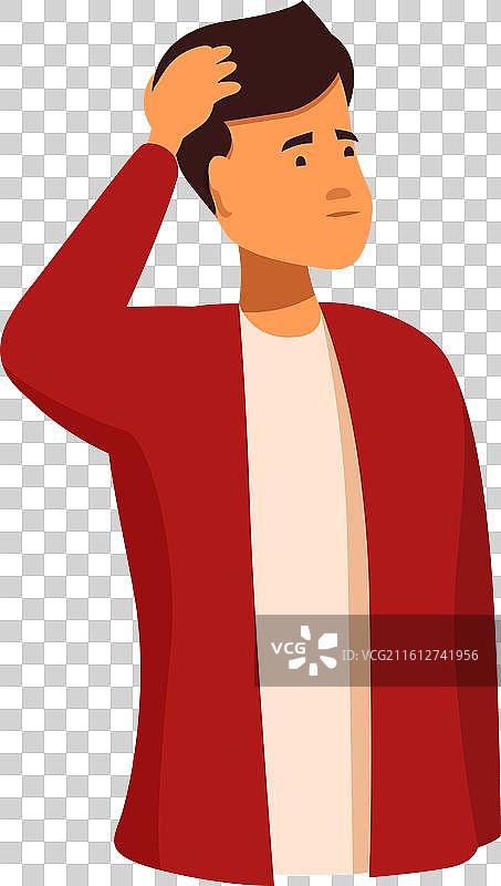 年轻男子挠头思考和凝视图片素材