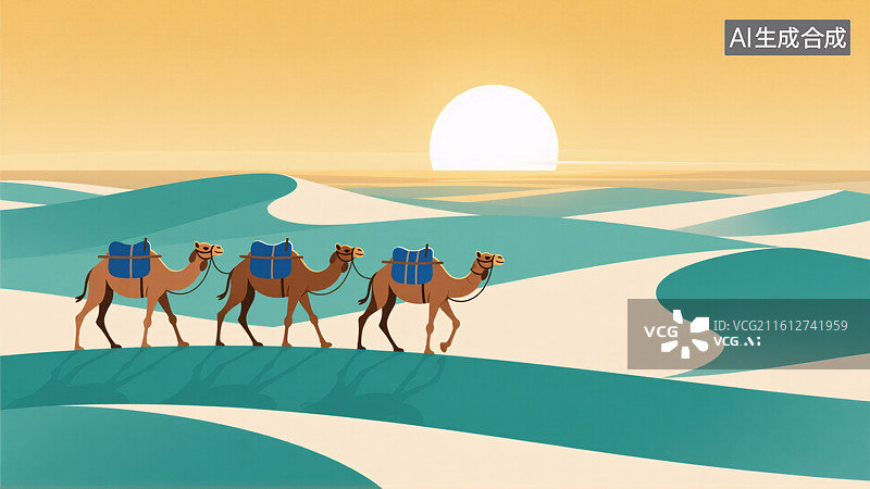 【AI数字艺术】沙漠里的骆驼队图片素材