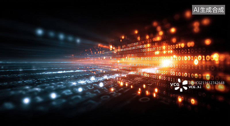 【AI数字艺术】数据流与二进制代码的科技场景图片素材