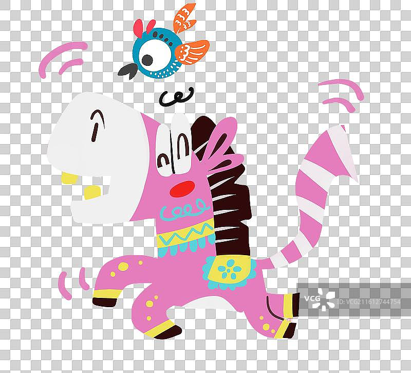 马年紫红色搞怪小马奔跑插画元素图片素材