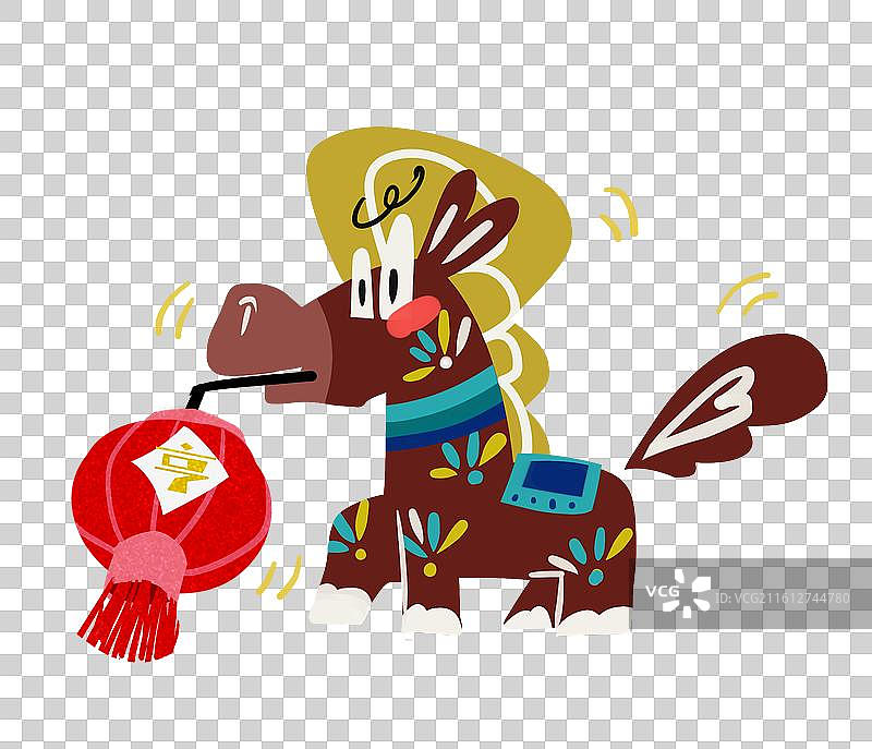 马年小马送灯笼插画元素图片素材