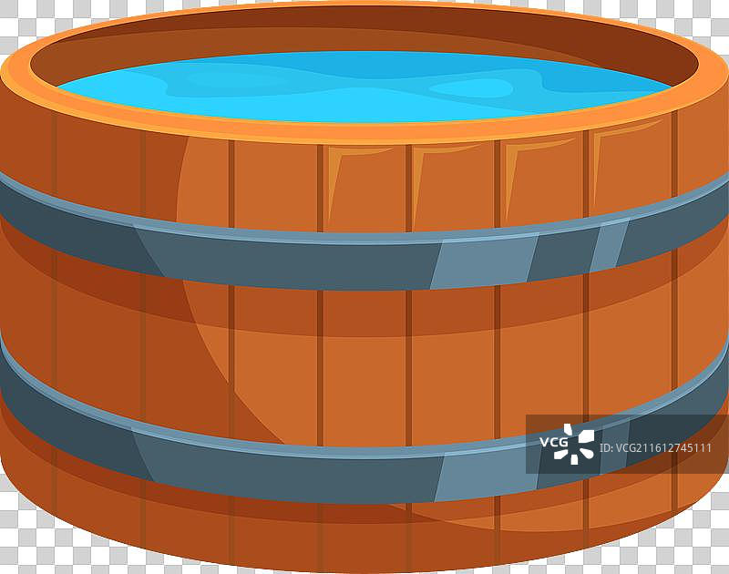 圆木浴缸里盛着蓝色水，供水疗使用图片素材