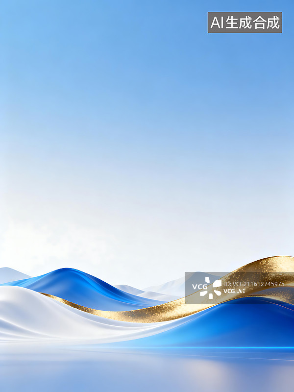 【AI数字艺术】蓝金渐变山峦背景：冷调闪粉装饰设计素材 适配品牌发布会电商促销的营销活动主视觉画面图片素材