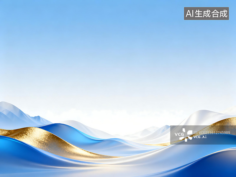 【AI数字艺术】蓝金渐变山峦背景：冷调闪粉装饰设计素材 适配品牌发布会电商促销的营销活动主视觉画面图片素材
