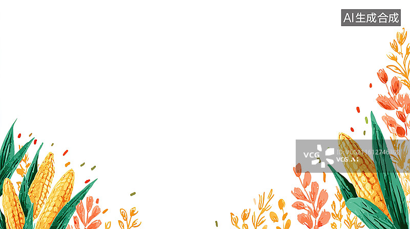 【AI数字艺术】秋日玉米与植物装饰边框图片素材
