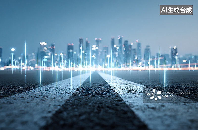 【AI数字艺术】城市夜景与光效道路图片素材