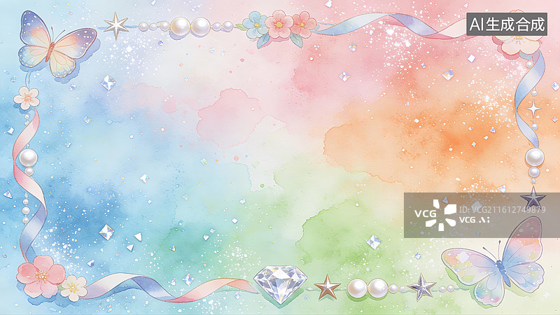 【AI数字艺术】水彩渐变蝴蝶装饰边框图片素材