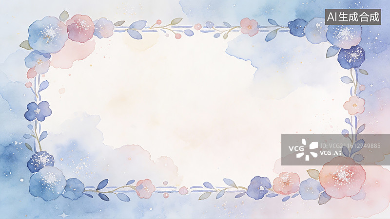 【AI数字艺术】水彩花卉装饰空白边框图片素材
