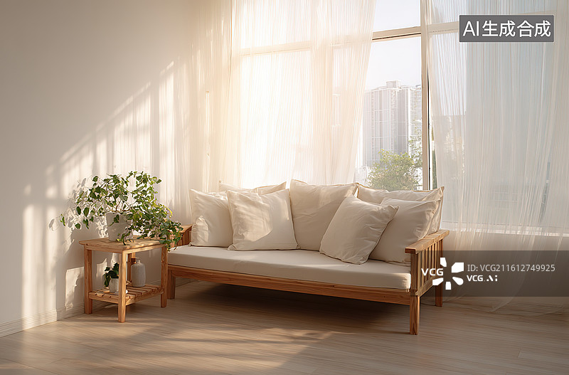 【AI数字艺术】阳光洒落的简约客厅图片素材