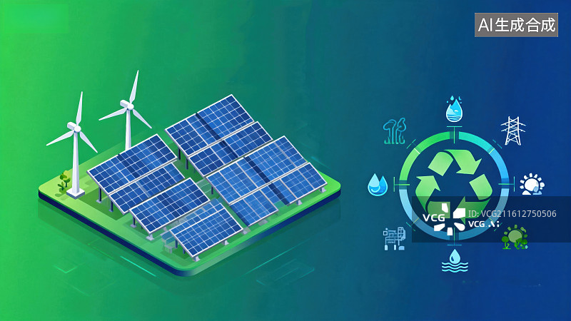 【AI数字艺术】太阳能与风能发电系统图片素材