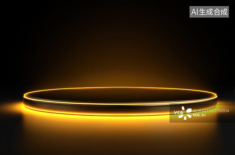 【AI数字艺术】发光的金色圆形平台图片素材