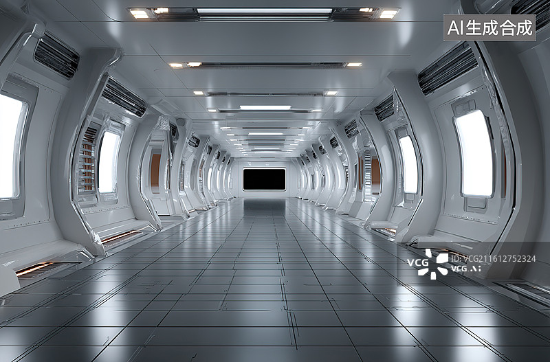 【AI数字艺术】未来太空舱内部走廊图片素材