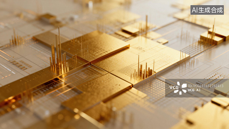 【AI数字艺术】金色电路板科技结构图片素材