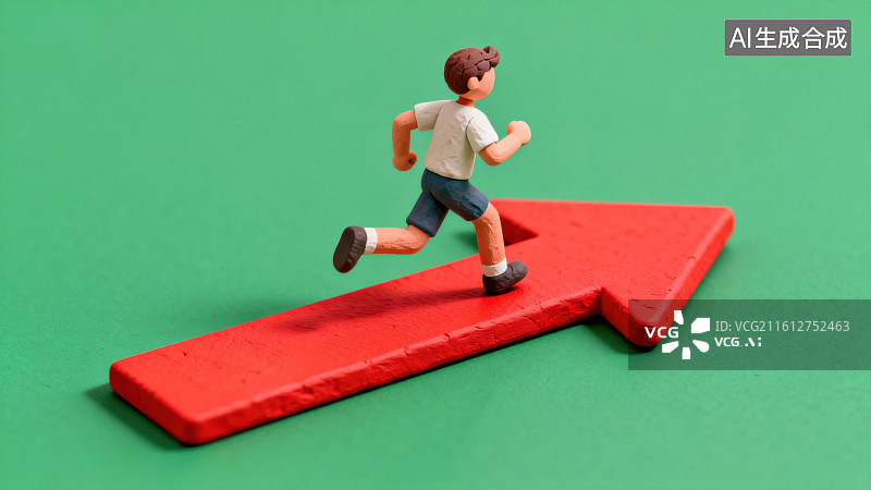 【AI数字艺术】小人奔跑在红色箭头上图片素材