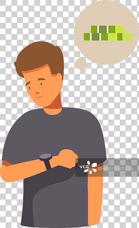 焦急的年轻男子查看时间，思索着图片素材