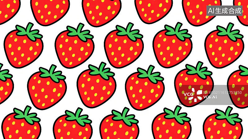 【AI数字艺术】卡通草莓无缝图案背景图片素材