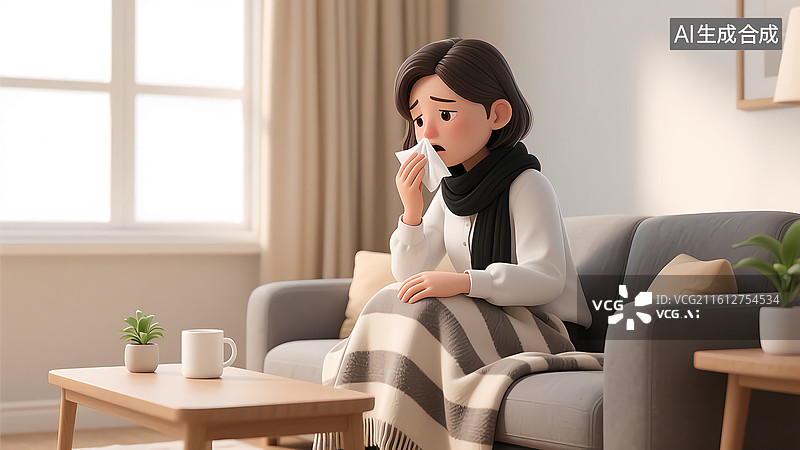 【AI数字艺术】室内女人感冒三维场景图片素材