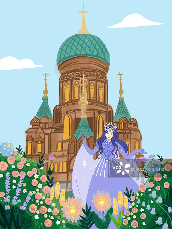 在圣索菲亚大教堂拍公主照旅拍女孩图片素材