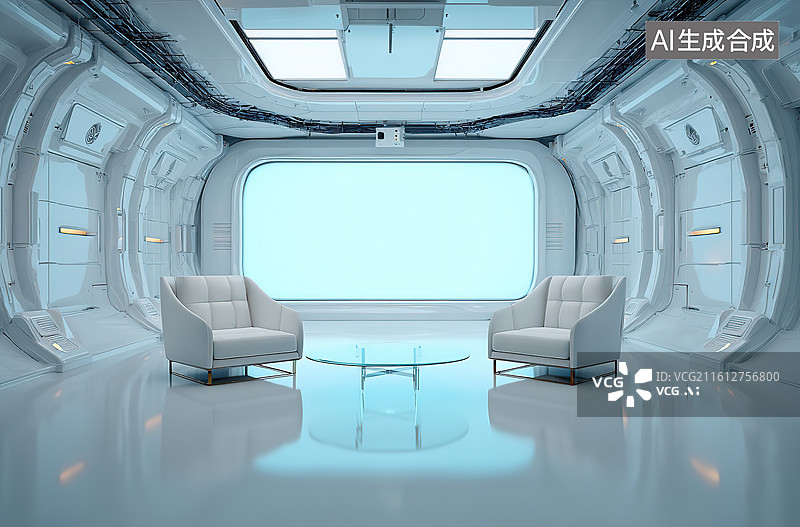 【AI数字艺术】未来太空舱内部场景图片素材