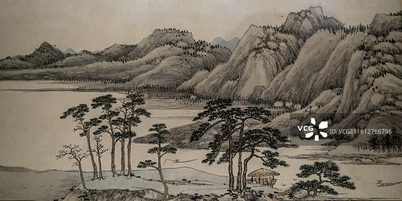 北京故宫“百年守护——从紫禁城到故宫博物院”展：仿黄公望富春山居图卷（仿制品，明，沈周，纸本）图片素材