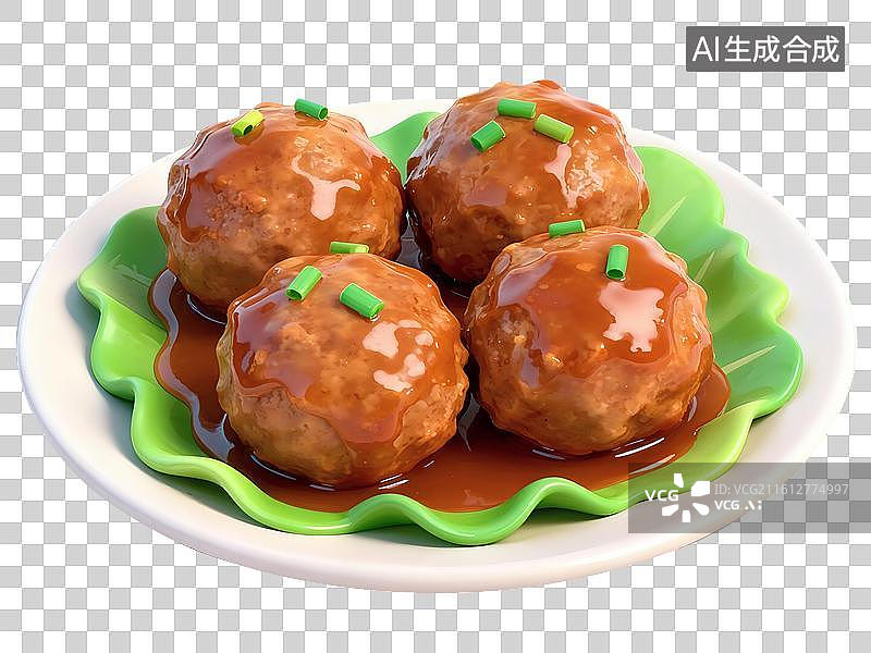 【AI数字艺术】一盘四喜丸子中式菜品三维元素图片素材