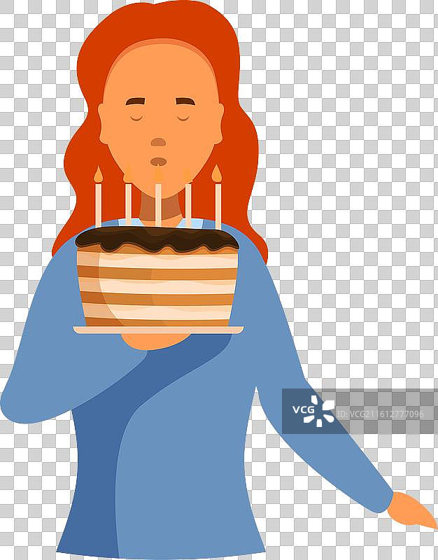 年轻女子手捧生日蛋糕吹蜡烛图片素材