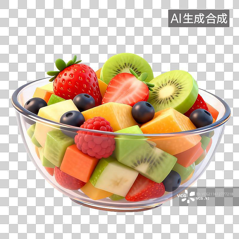 【AI数字艺术】透明玻璃碗中的什锦水果沙拉图片素材