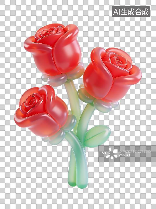 【AI数字艺术】3D膨胀风卡通玫瑰花图片素材