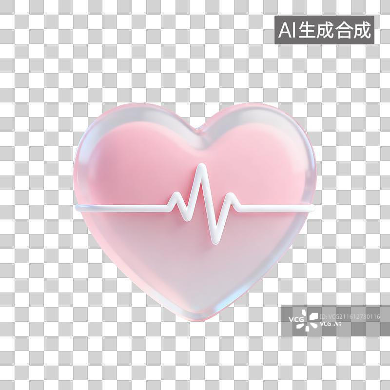 【AI数字艺术】3D磨砂玻璃材质带有心电图桃心型心脏元素图片素材