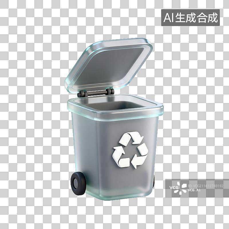 【AI数字艺术】3D磨砂玻璃材质可回收垃圾桶元素图片素材