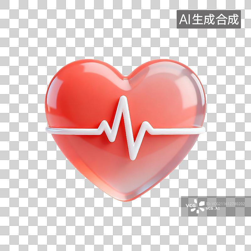 【AI数字艺术】3D磨砂玻璃材质带有心电图桃心型心脏元素图片素材
