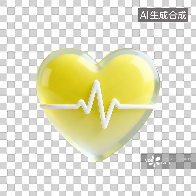 【AI数字艺术】3D磨砂玻璃材质带有心电图桃心型心脏元素图片素材