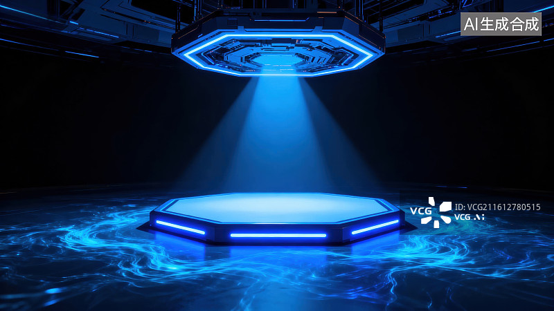 【AI数字艺术】科幻光效平台场景图片素材