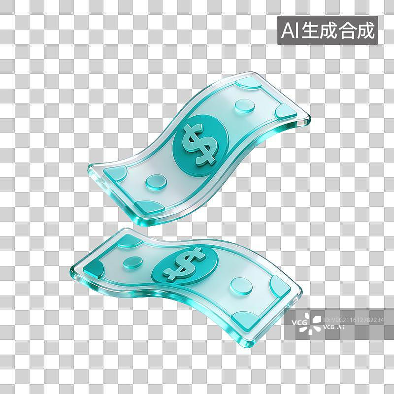 【AI数字艺术】3D磨砂玻璃材质金融理财主题纸币元素图片素材