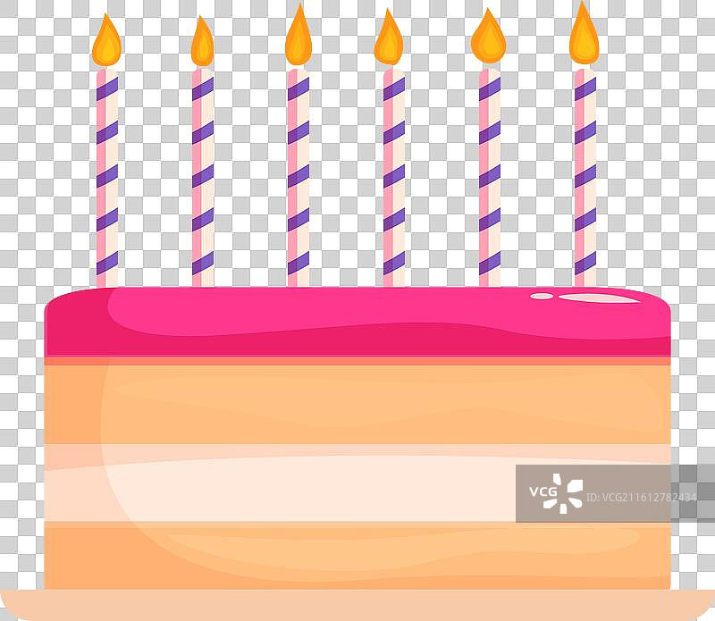 带燃烧蜡烛和粉红色糖霜的生日蛋糕图片素材